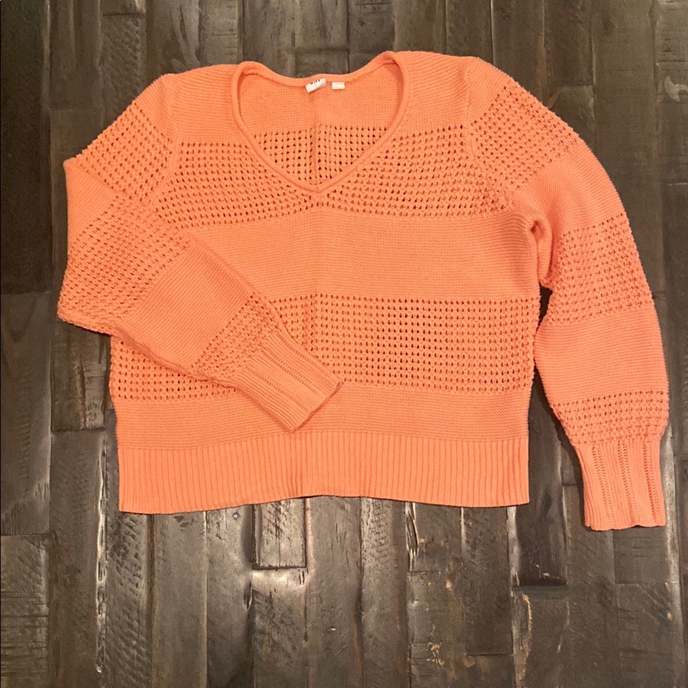 GAP Peach V-Neck Sweater Textured Knit